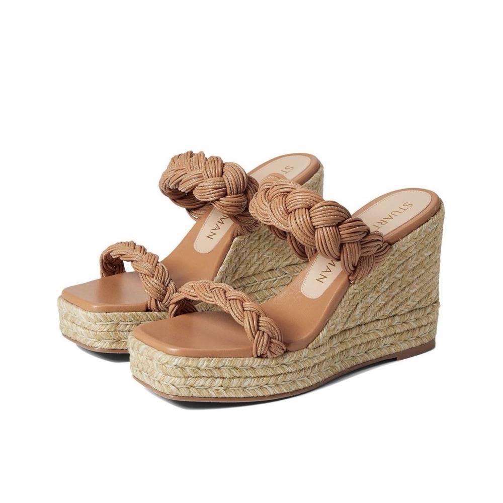 NWOB Stuart Weitzman Braida Leather Espadrille Wedge Sandal size 8.5